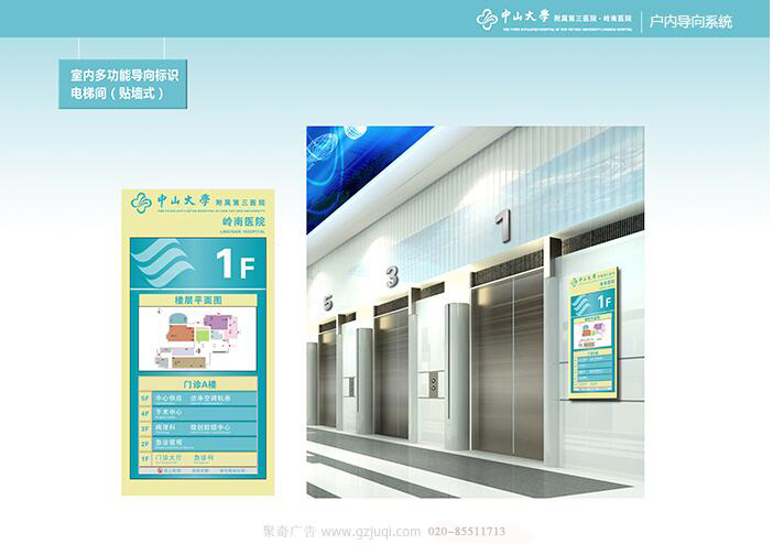 标识导视设计-室内多功能导向标识电梯间（贴墙式）|聚奇广告