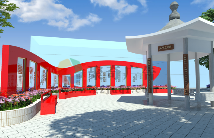 红色主题广场诗篇展示设计